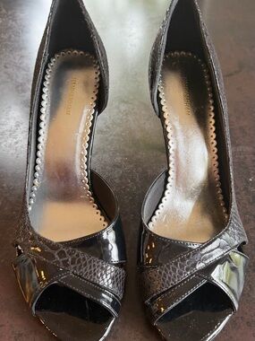 H&M Black Mixed-Texture D'Orsay Peep-Toe Heels